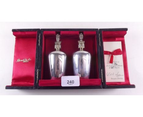 A pair of silver limited edition scent bottles by Stuart Devlin to commemorate the Coronation of Edward VII and Alexander, no