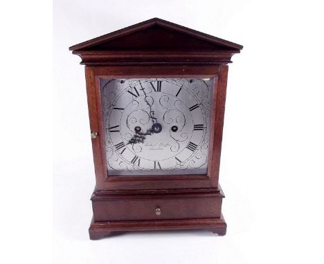 A Regency style mahogany arch top mantel clock with modern double fusee movement with engraved dial signed Michael Griffin of