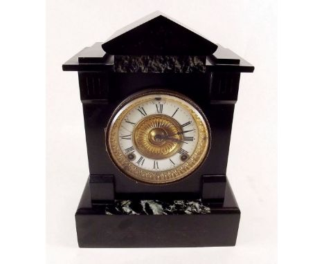 A Victorian black slate mantel clock 