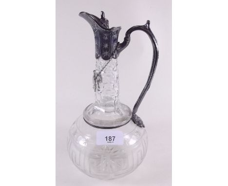 A Victorian silver plated and cut glass claret decanter 