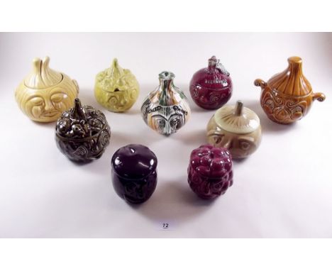 A collection of six Sylvac chutney and jam pots and three others 