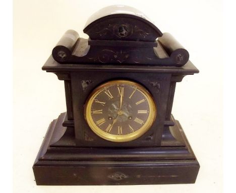A large Victorian black slate mantel clock