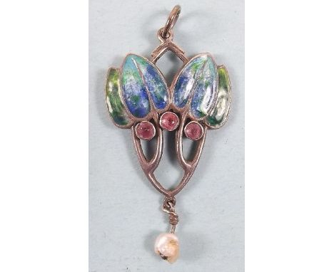 A silver and blue enamel Art Nouveau pendant made by William Hair Haseler in the style of Archibald Knox for Liberty with fou