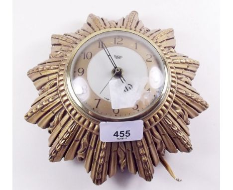 A Smiths gilt sunburst clock