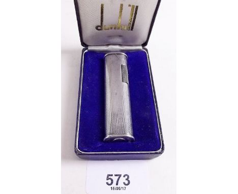 A Dunhill silver plated lighter boxed - engraved Ted to base, with papers 