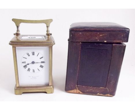 A brass carriage clock retailed by James Drayton of Taunton in case 