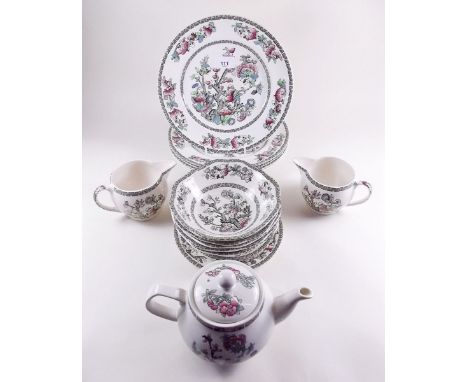 An Indian Tree group of china comprising: five dinner plates, five bowls, two jugs and a teapot 