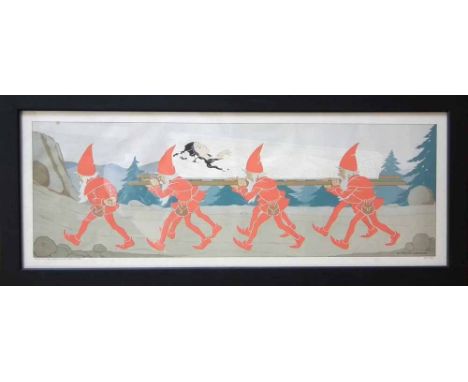After Midderigh-Bokhorst (19/20th Century Dutch illustrator) Snow white and the seven dwarfs, framed Lithograph. Condition re