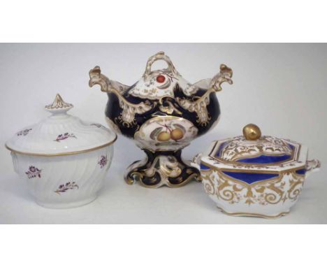 English porcelain lidded tureen, also a Spode sucrier and a Barr Worcester sucrier. Condition report: see terms and condition