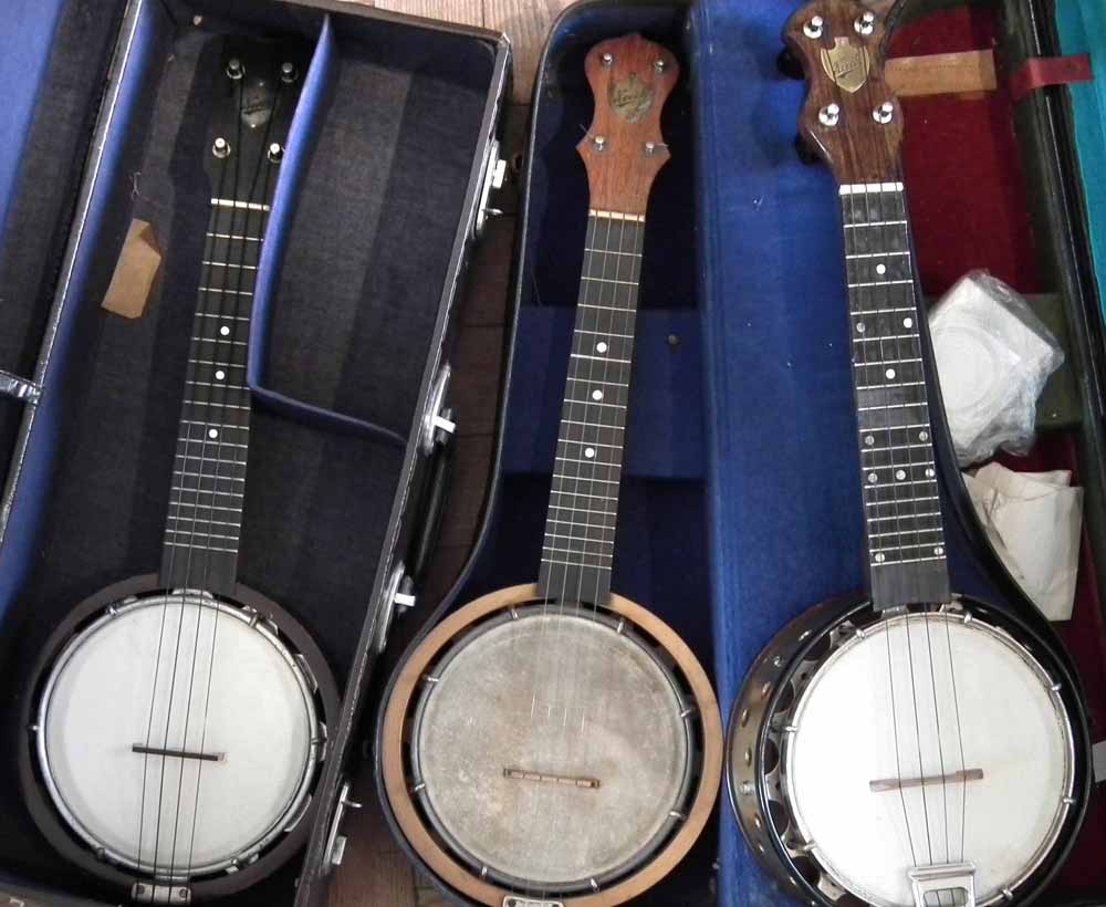 Three Keech Banjoleles or Banjo Ukulele Condition report see terms and