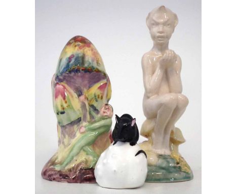 Grimwades Pixie sugar shaker, also a model of a Pixie by Eric Bradbury, together with a Grafton mouse. Condition report: see 