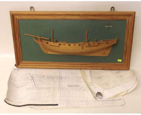 Half ship model of H.M.S. Speedy 1782 together with related plans. Condition report: see terms and conditions.