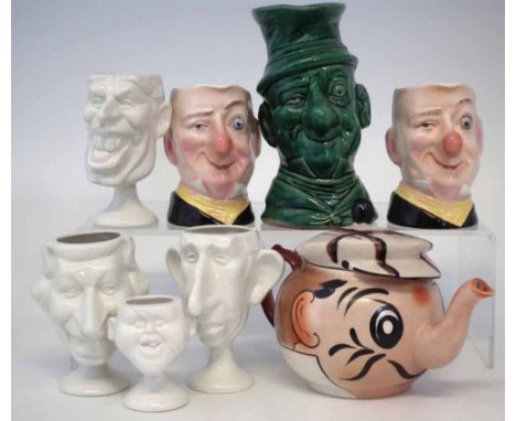 Four Luck and Flaw Thatcher and Royals character jugs, also a Wade golfer teapot and three other Character jugs. Condition re