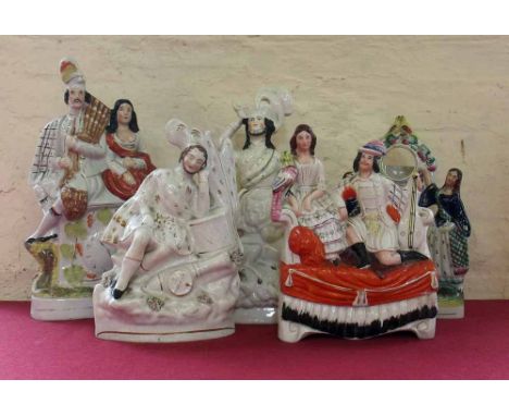 Five Staffordshire portrait figures. Condition report: see terms and conditions.