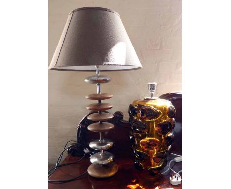 Amber Glass Table Lamp stamped Evans telier (Czech Republic) with raised pebble like decoration and a seven tier 1970's style