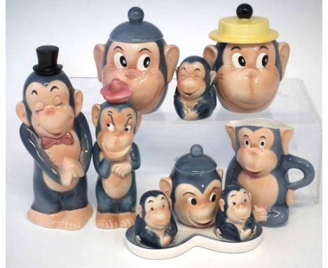Goebel / Hummel 'Happy Chimps' cruet set, also five other similar cruets. Condition report: see terms and conditions.