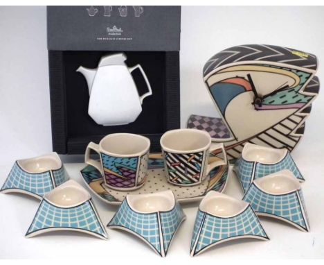 Rosenthal Studio line Flash design clock, demitasse, six egg cups and a mini blanc de chine boxed Flash teapot. Condition rep