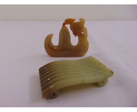 A Chinese jade pen rest and a jade paperweight