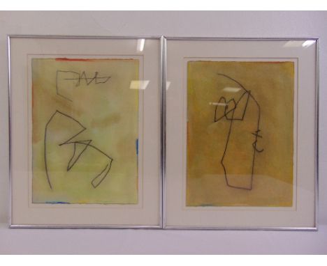 R. M. Palaniappan two framed and glazed mixed media drawings, 38 x 27.5cm