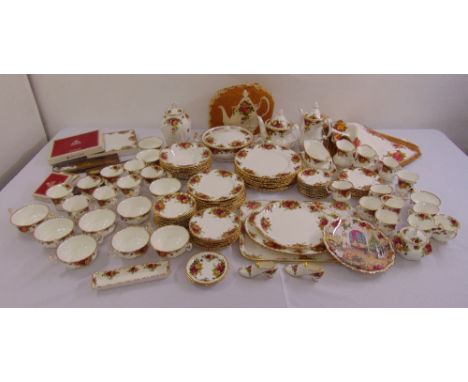 Royal Albert Old Country Roses dinner and teaset to include plates, bowls, serving dishes, teapot, cups, saucers, condiments 