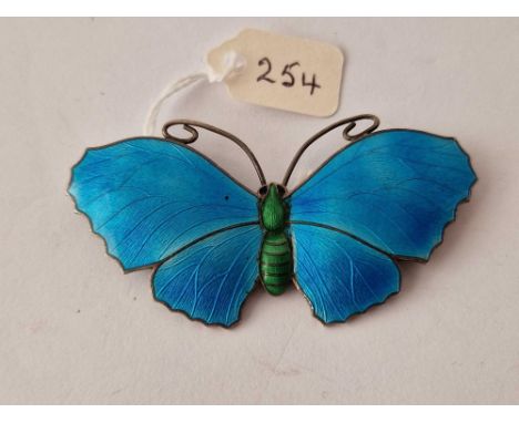 A Edwardian large silver and blue enamel butterfly