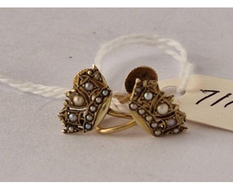 A pair of pearl set crown earrings 9ct 1.6 gms