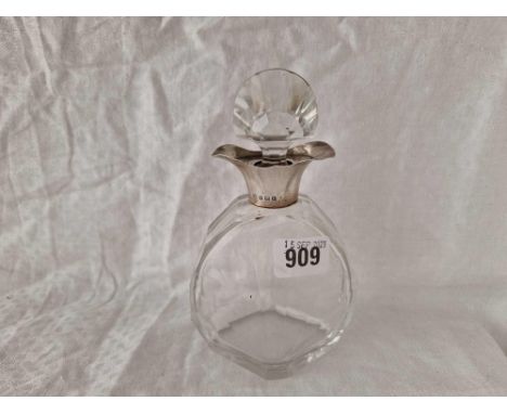 An Art Deco silver mounted double lipped decanter with glass body and stopper, 7" high, Birmingham 1919 by H&amp;H