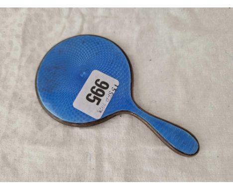 A blue enamel and silver mouted small hand mirror, .5 over handle, Birmingham 1929