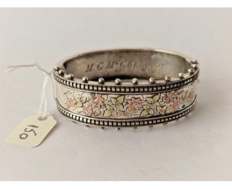 Antique Victorian gold on silver floral designed bangle with beaded edge