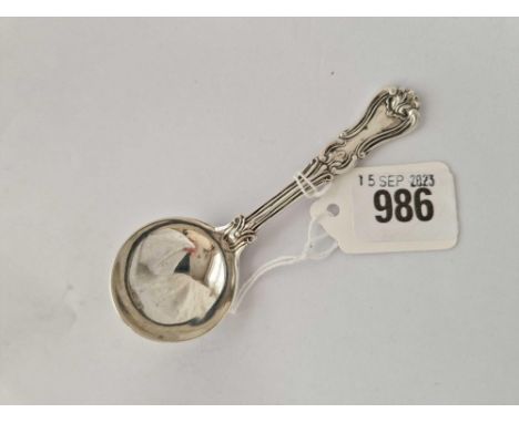 Decorative early Victorian caddy spoon with circular bowl. London SH DC?