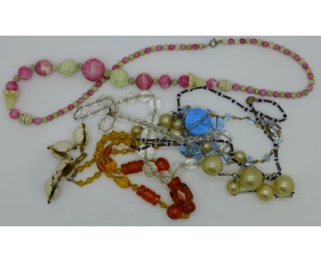 Six vintage necklets and a bracelet