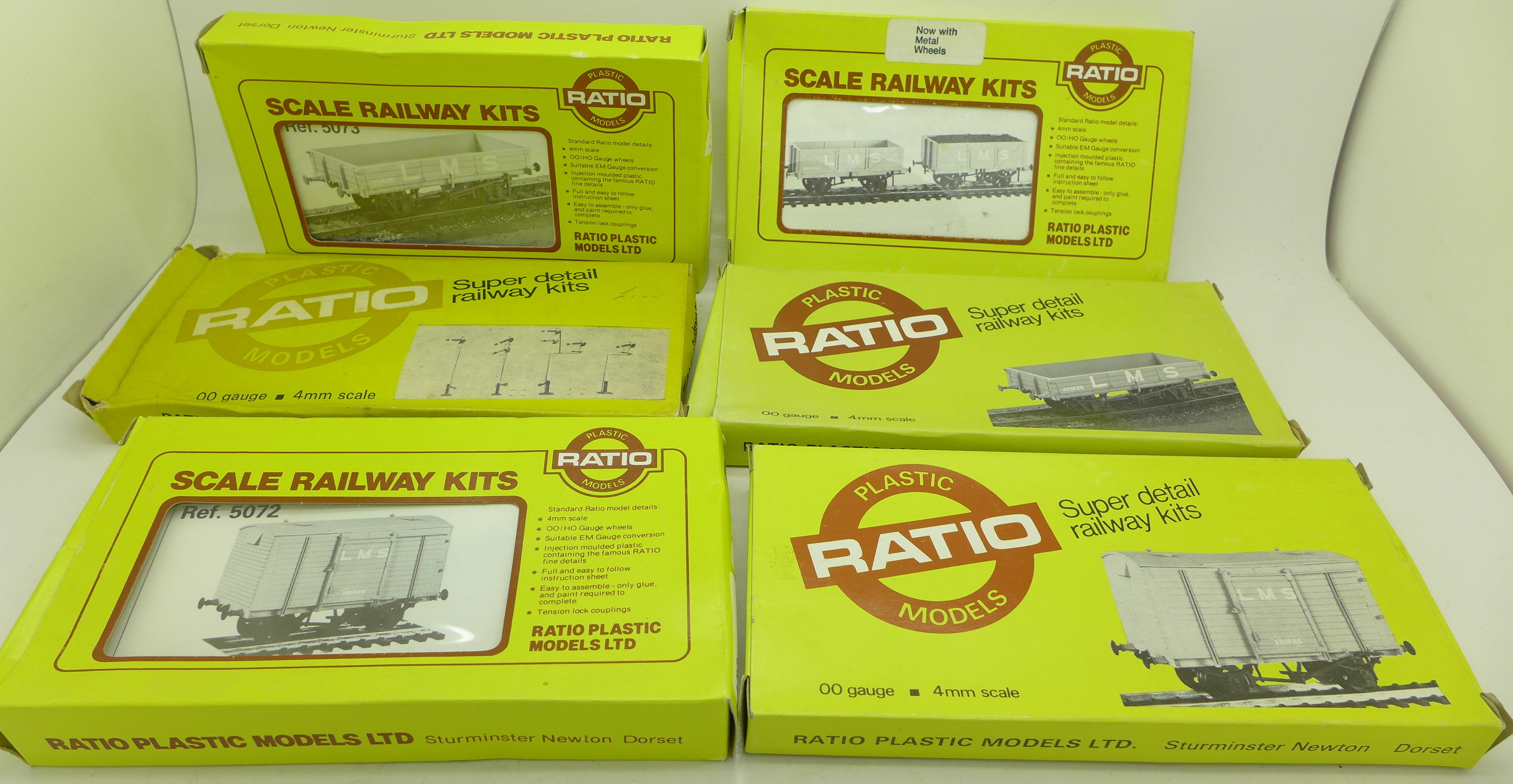 Six assorted Ratio Plastic Models scale railway kits, boxed