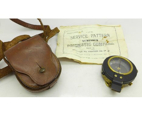 A WWI The Service Pattern luminous prismatic compass, Mark VI, with leather case