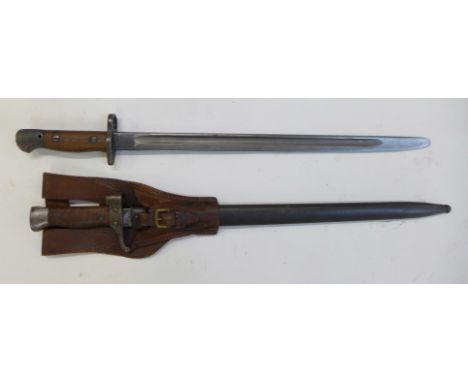 A British 1907 pattern bayonet, marked Wilkinson 3 16, the other with scabbard and leather frog, numbered A95408