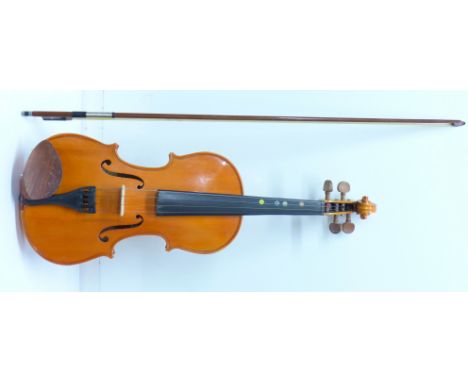 A cased Stentor student's No.1 violin and bow, length of back excluding button 35.25cm