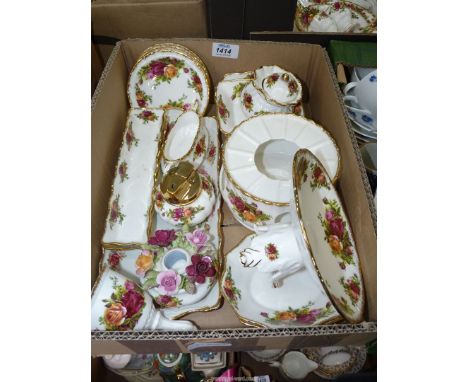 A quantity of  Royal Albert 'Old Country Roses' china including table lighter, trinket dishes, posy candle stick holder, bell