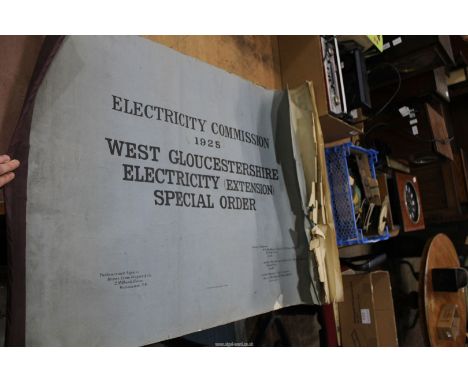 A large folder 'Electricity Commission 1925' containing Ordnance Survey maps of 'West Gloucestershire (and East Monmouthshire