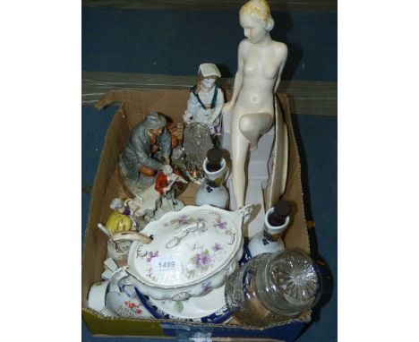 A quantity of china and glass including Royal Doulton 'Bon Appetite' (base repaired), continental figure of a lady and gent p