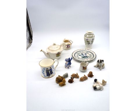 A small quantity of china including Portmeirion Botanic Garden vase, Rye Pottery 1969 Prince of Wales plate, Wade Whimsies, C