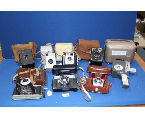 A quantity of vintage cameras to include; Kodak 620 Brownie, 1960's Kodak colour ship in original leather case, a 1960's Kenn