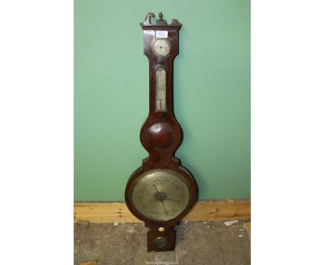 A large Banjo Barometer/thermometer by Mitchell & Mitchell , warranted, a/f.