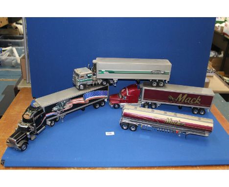 Three large scale Franklin Mint precision models of American Trucks and Trailers including; Mack truck with refrigerated trai