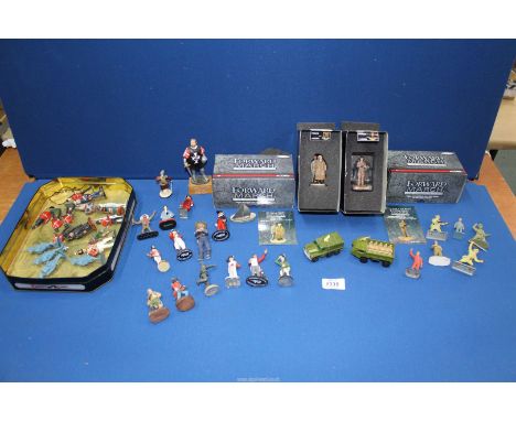 A box of model figures including Britains, Del Prado, some lead, plastic, soldiers etc