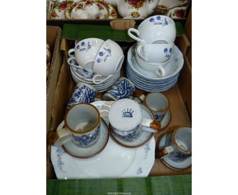 A Decore Depose part coffee set, cups and saucers with tulip detail, West German bowls, plates etc.