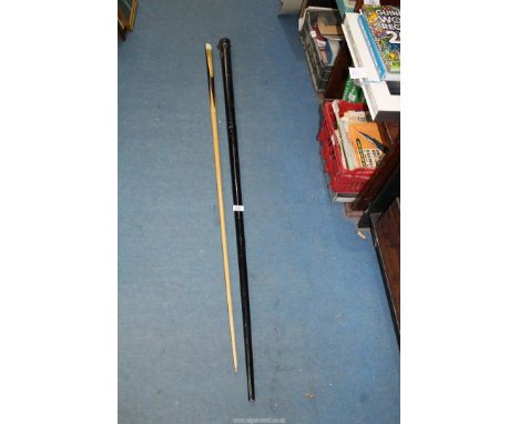 A 'Champion' one piece vintage snooker cue in Burroughs & Watts metal case.