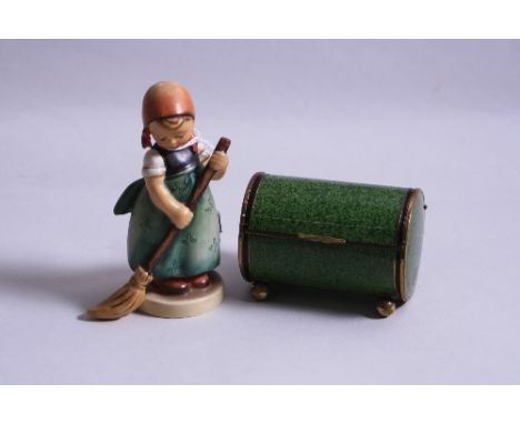 A HUMMEL FIGURE, 'Little Sweeper' HUM171, together with a small cylindrical metal footed casket (2)