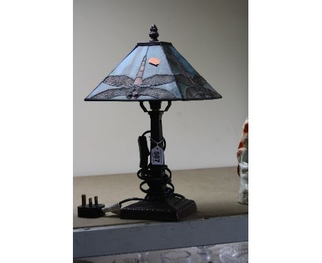 J.J. VAILLANT LTD DECO STYLE LAMP, shade decorated with Dragonfly