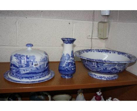 SPODE 'ITALIAN', to include footed bowl, diameter approximately 37cm, a large cheese dome and stand and a vase (chipped) (3)