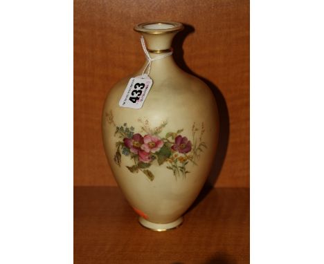 A ROYAL WORCESTER BLUSH IVORY BALUSTER SHAPE VASE, florally decorated with gilt detail, shape No.294, puce factory mark, heig