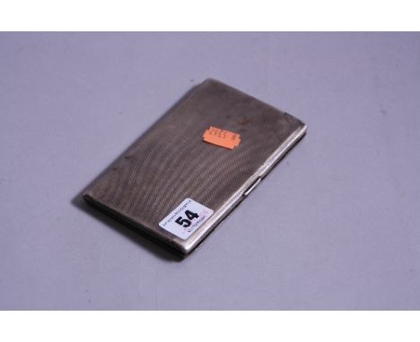 A RECTANGULAR PRESENTATION CIGARETTE CASE, with engine turned decoration, monogrammed M C to front and inscribed 'To Mac JP f